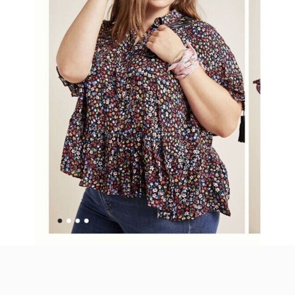 ANTHROPOLOGIE MAEVE Floral Print Flutter Sleeve Women's Top Size Large - Picture 3 of 14